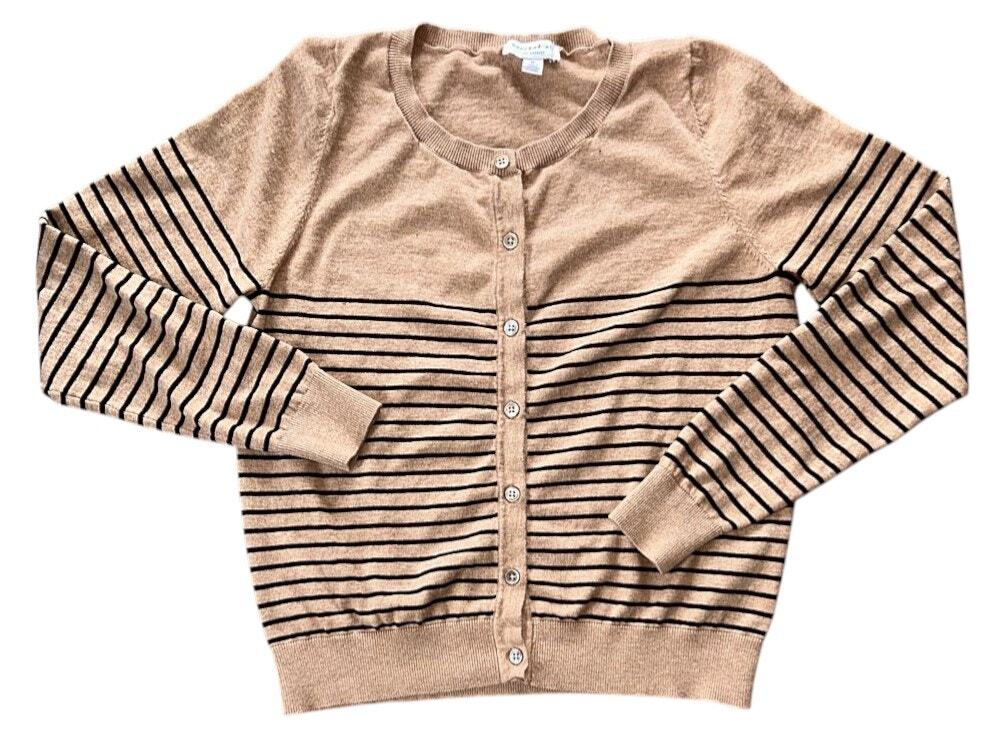 Current Air Tan & Black Striped Lightweight Button Up Cardigan Medium